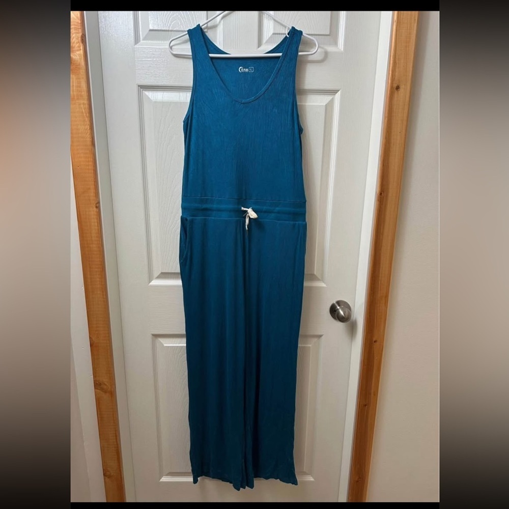 ZYIA Active Women's Daphne Jumpsuit Romper in Aegean Blue Size Large